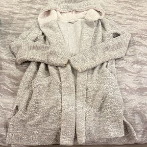 LOFT Plush Hooded Open-Front Cardigan - Light Taupe (medium)